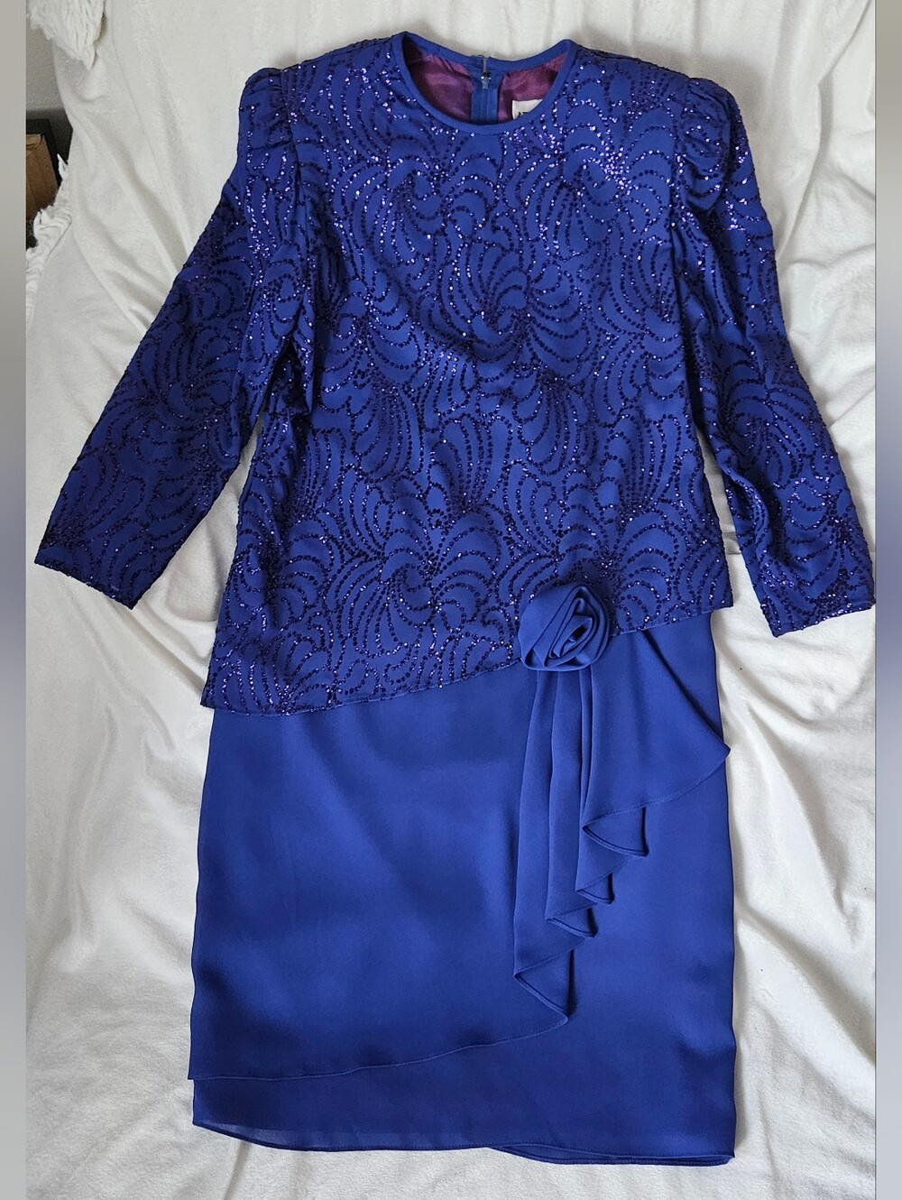 After Dark Royal Blue Embellished Evening Dress w/Rosette Detail-Size Petite Med